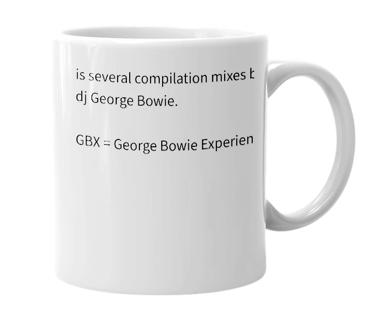 White mug with the definition of 'GBX'