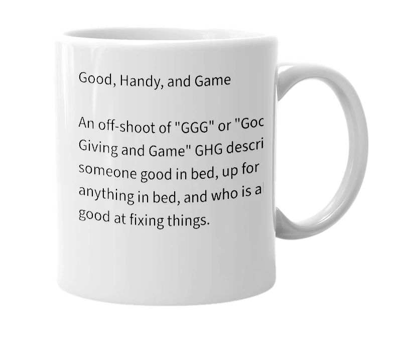 White mug with the definition of 'GHG'