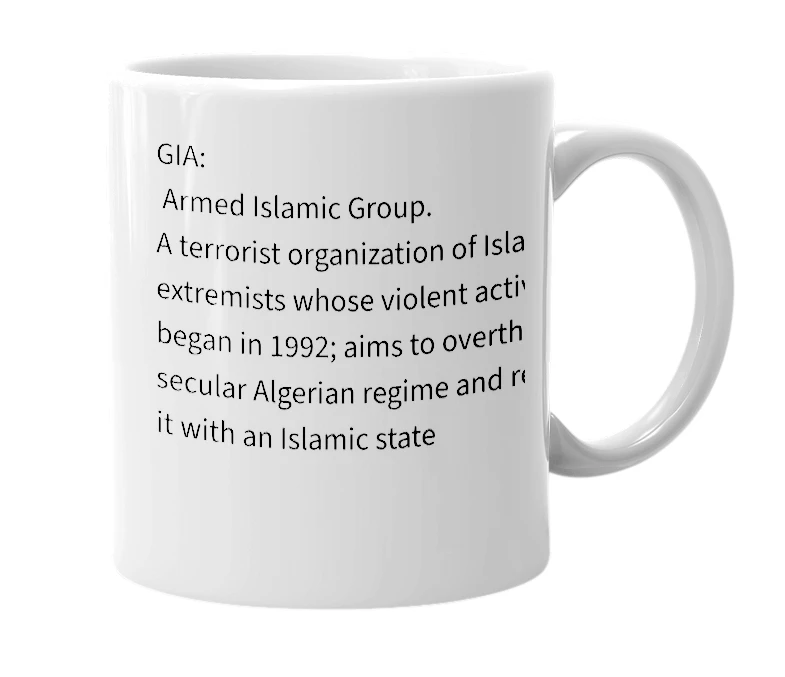 White mug with the definition of 'GIA'