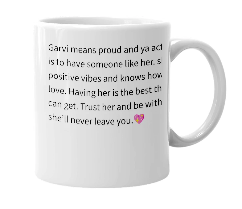 White mug with the definition of 'Garvi'