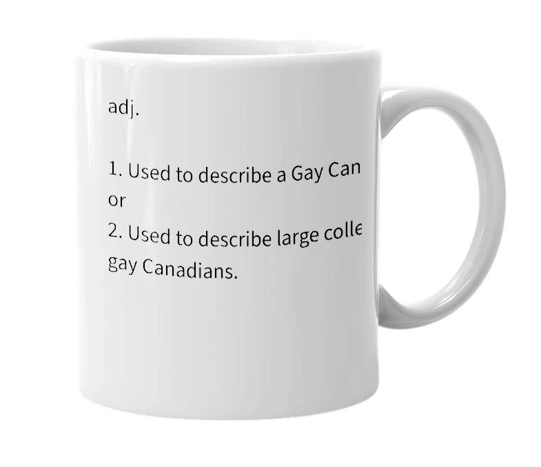 White mug with the definition of 'Gaycan'