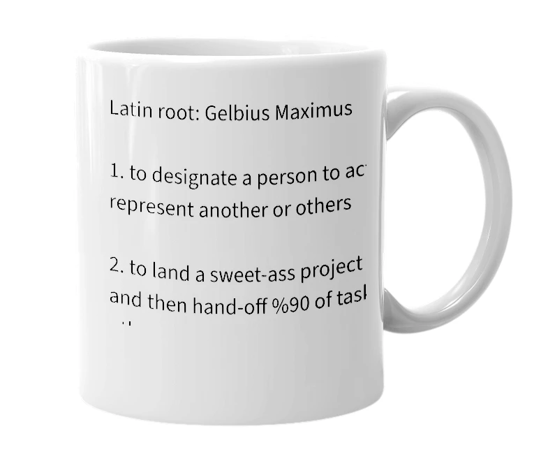 White mug with the definition of 'Gelb'