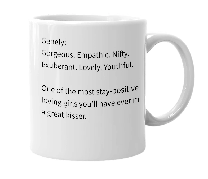 White mug with the definition of 'Genely'