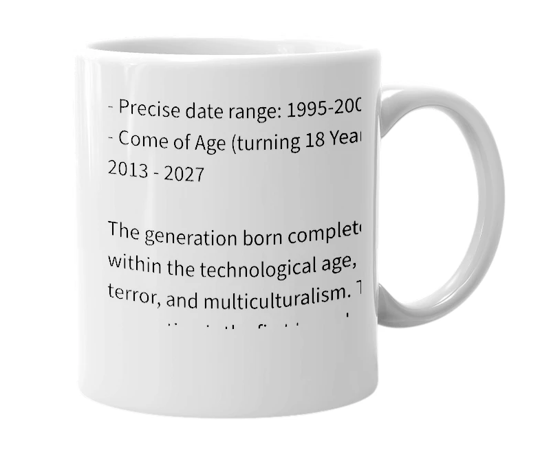 White mug with the definition of 'Generation Z'