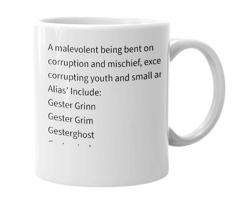 White mug with the definition of 'Gester'