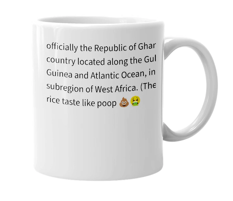 White mug with the definition of 'Ghana'