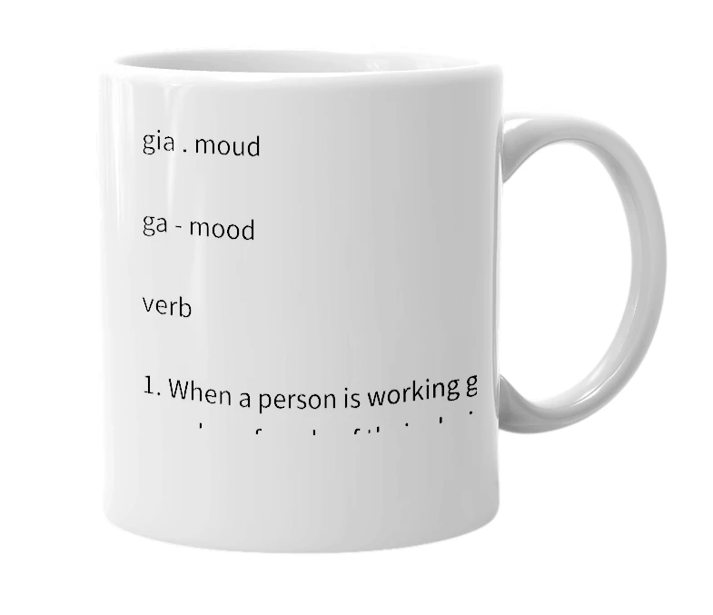 White mug with the definition of 'Giamoud'