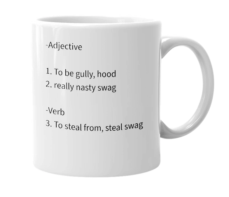 White mug with the definition of 'Gillie'