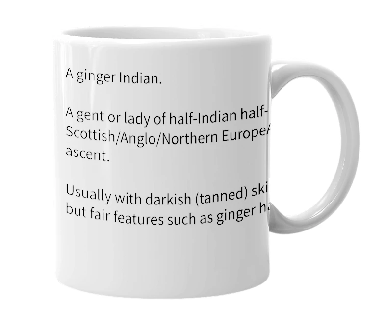 White mug with the definition of 'Gindian'