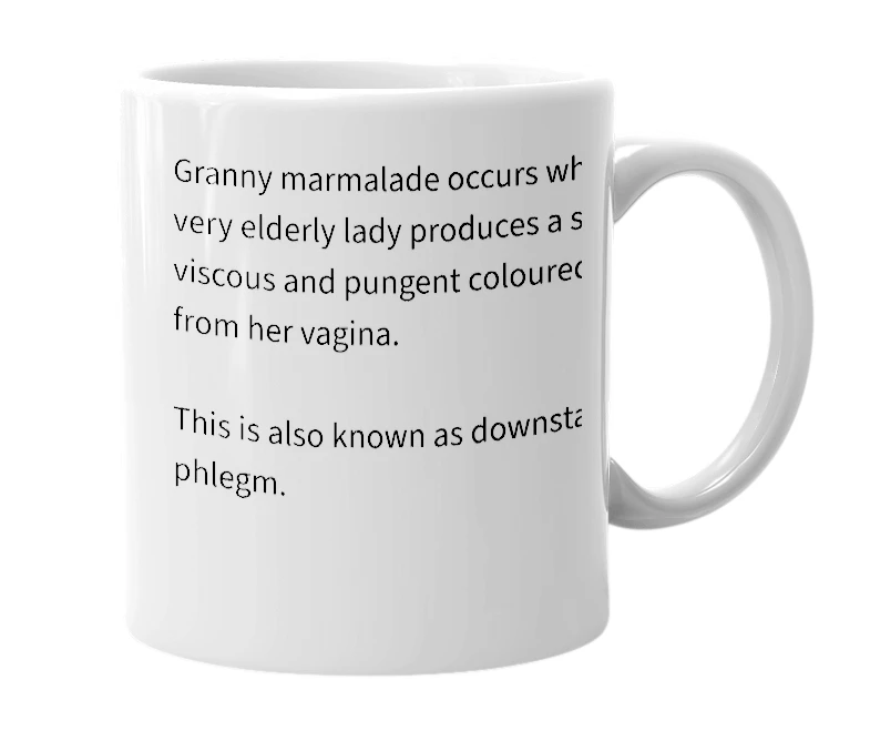 White mug with the definition of 'Granny Marmalade'