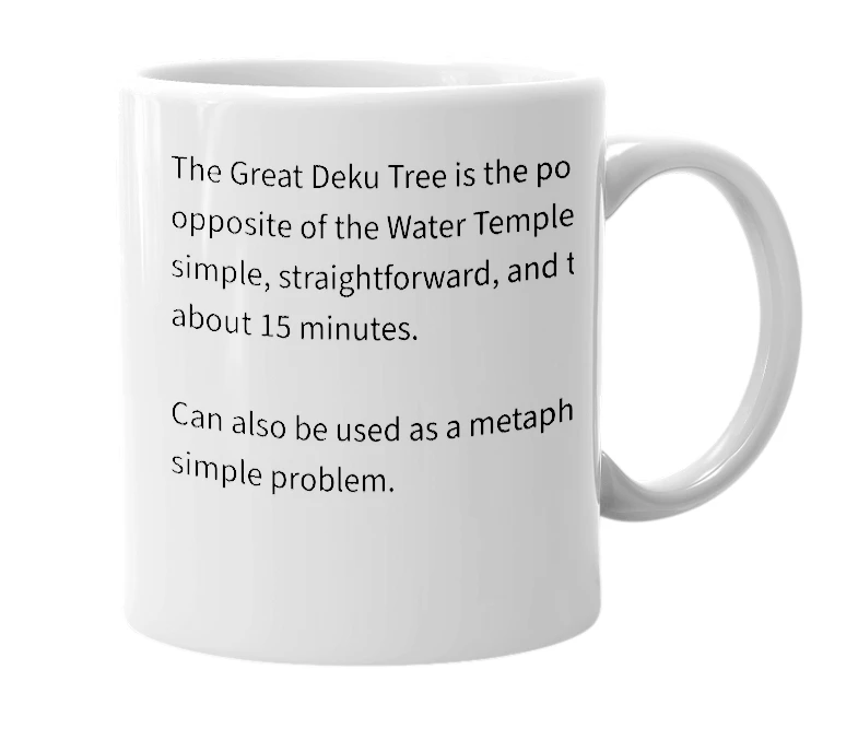 White mug with the definition of 'Great Deku Tree'
