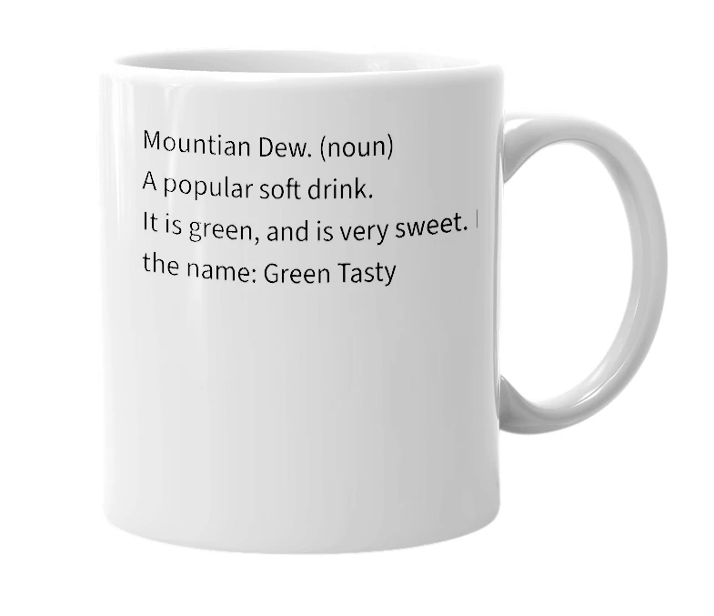 White mug with the definition of 'Green Tasty'