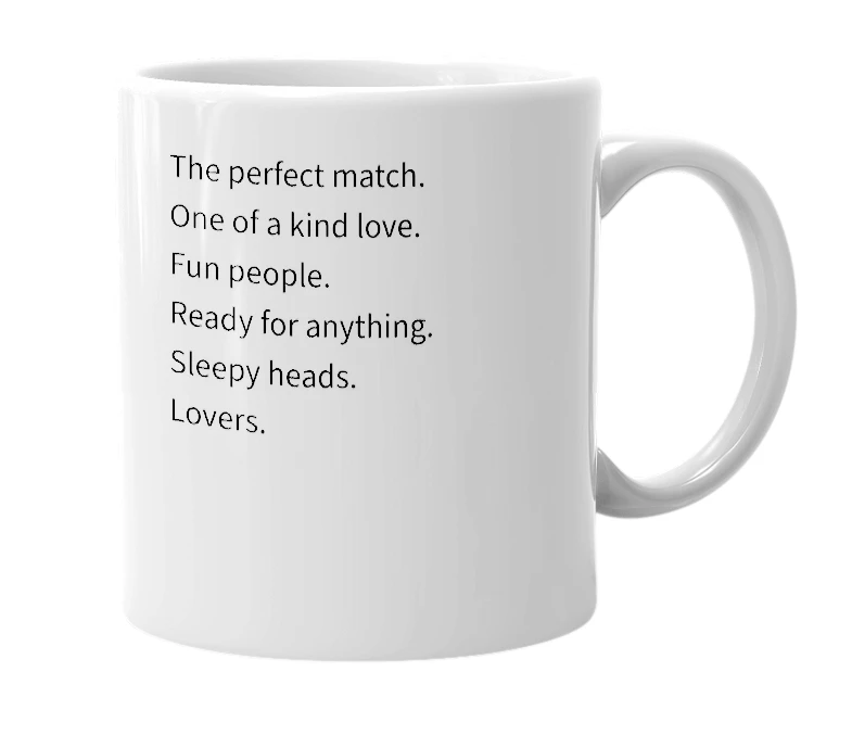 White mug with the definition of 'Greg and Madi'