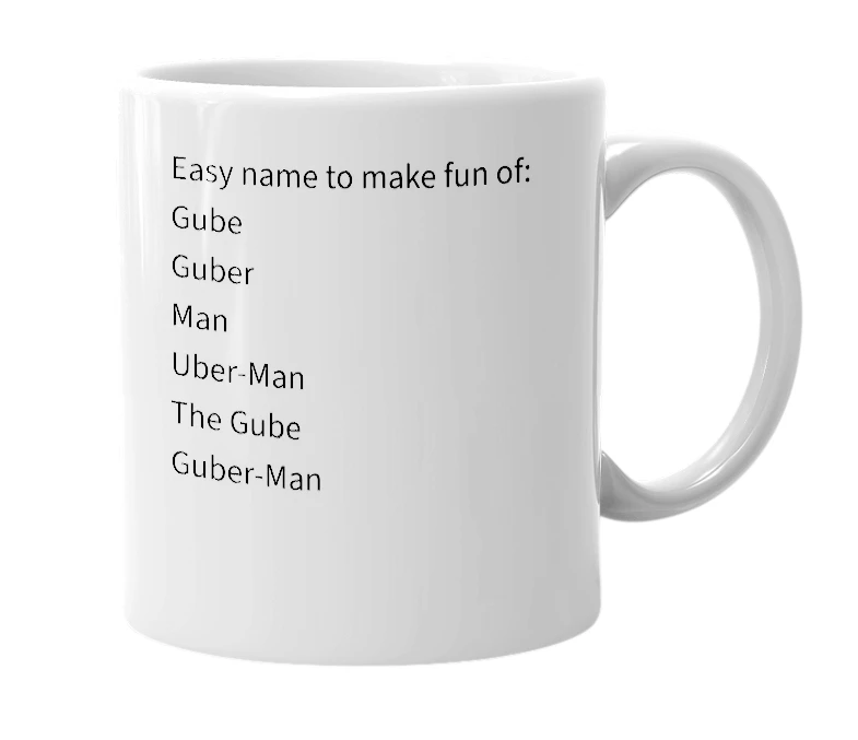 White mug with the definition of 'Guberman'