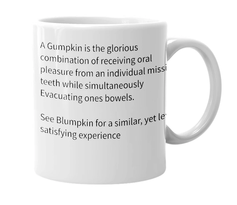 White mug with the definition of 'Gumpkin'