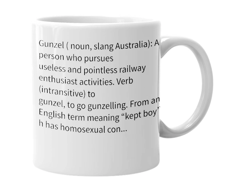 White mug with the definition of 'Gunzel'