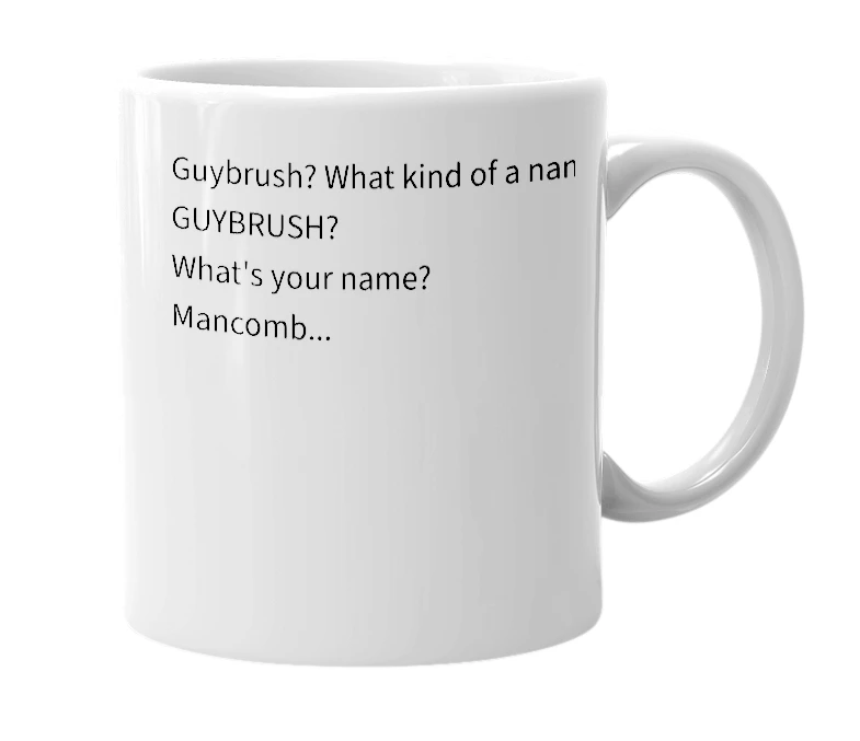 White mug with the definition of 'Guybrush'