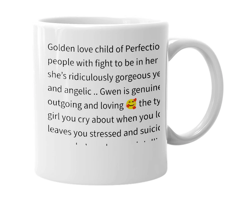 White mug with the definition of 'Gwen'