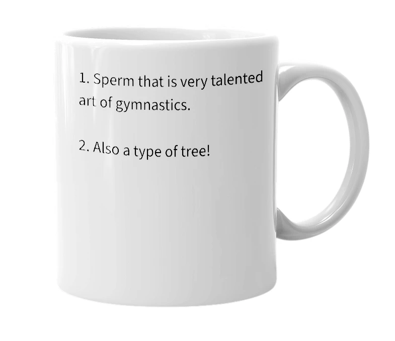 White mug with the definition of 'Gymnosperms'