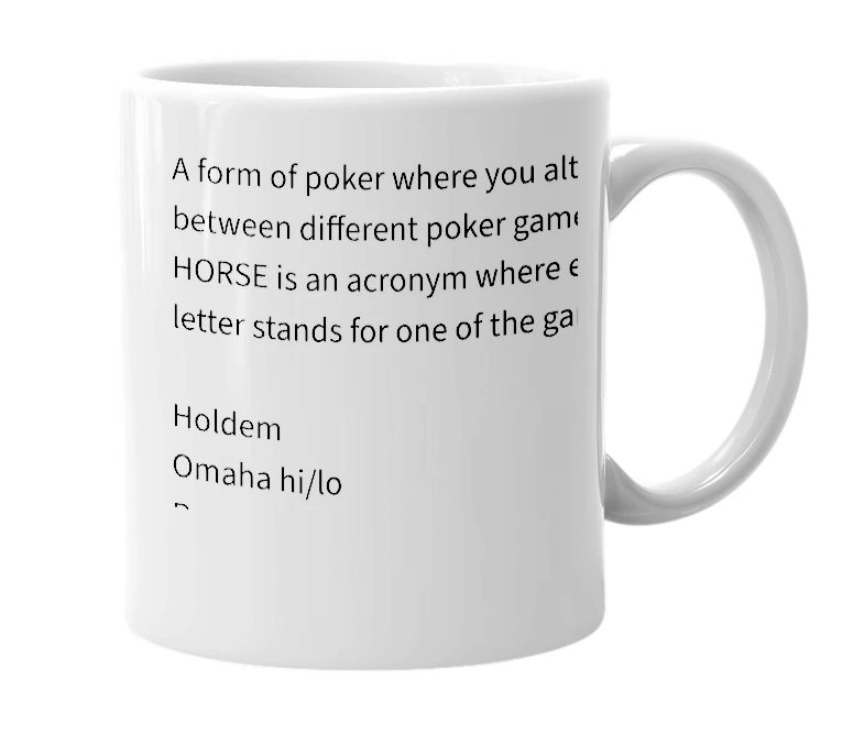 White mug with the definition of 'HORSE'