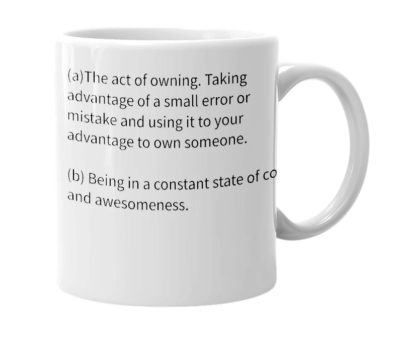 White mug with the definition of 'Hacking the mainframe'