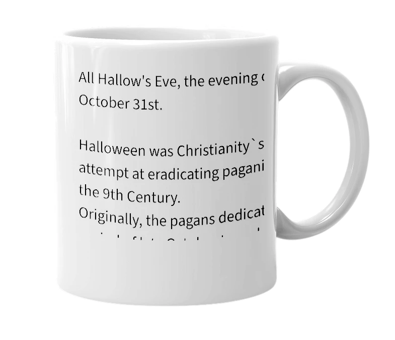 White mug with the definition of 'Halloween'