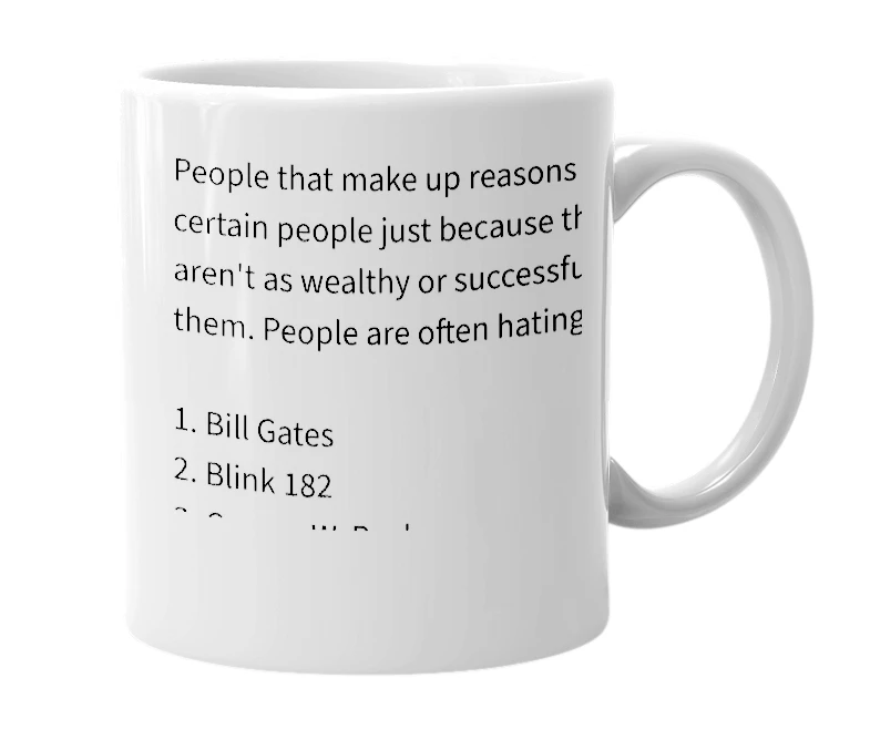 White mug with the definition of 'Haters'