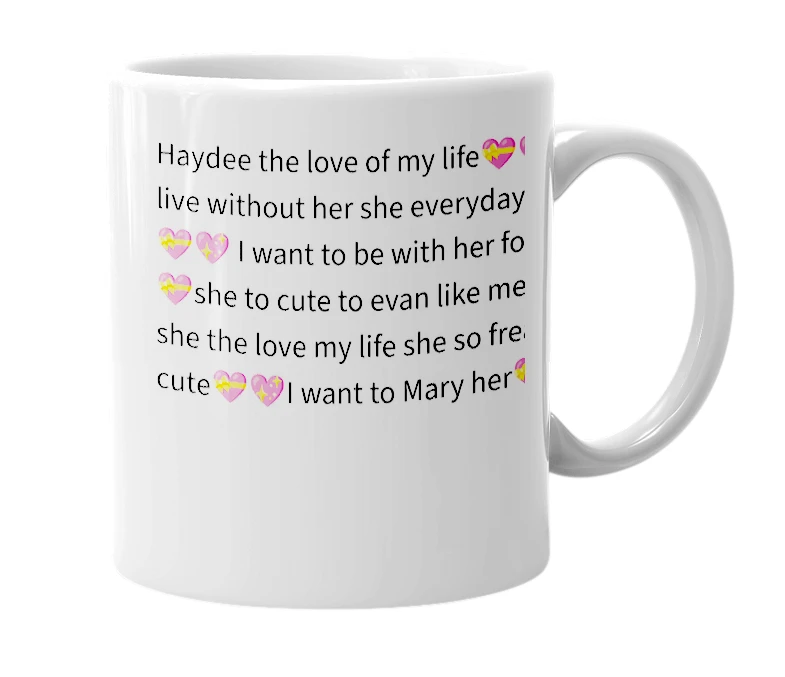 White mug with the definition of 'Haydee'