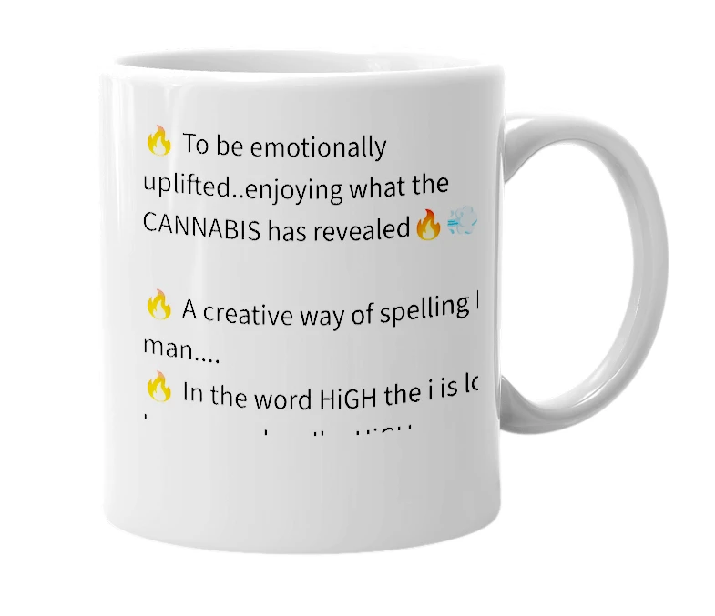 White mug with the definition of 'HiGH'