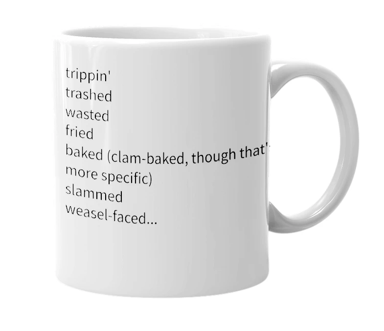 White mug with the definition of 'High'