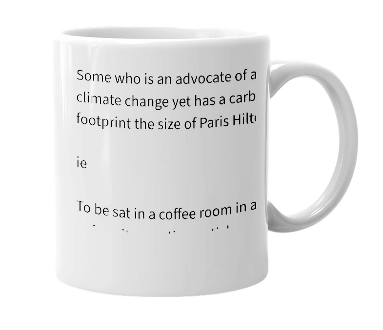 White mug with the definition of 'Hippycrite'