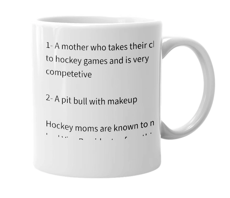 White mug with the definition of 'Hockey Mom'