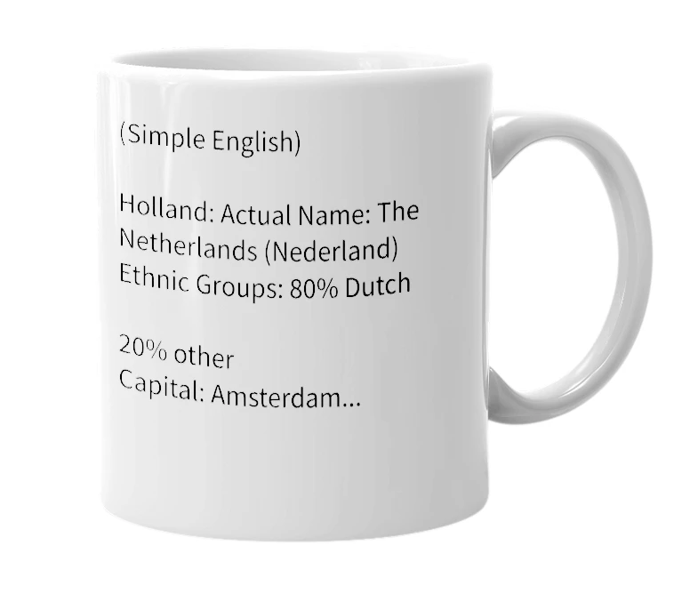 White mug with the definition of 'Holland'