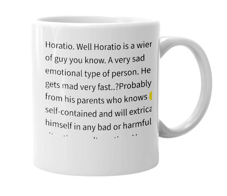 White mug with the definition of 'Horatio'