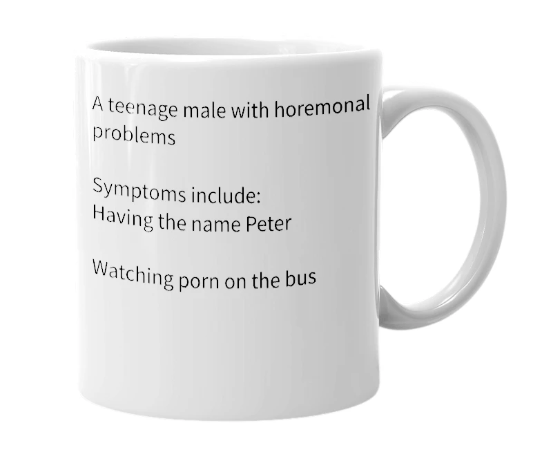 White mug with the definition of 'Horny boi'