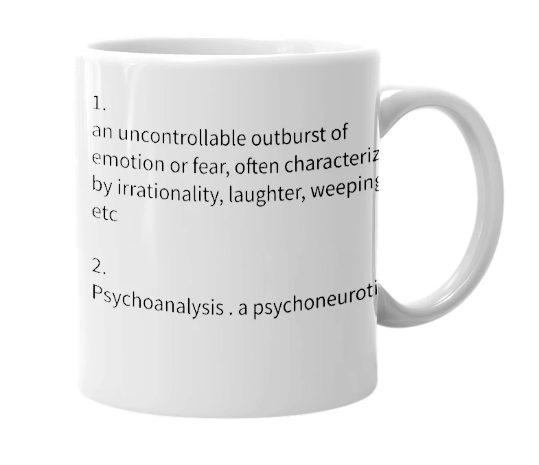 White mug with the definition of 'Hysteria'