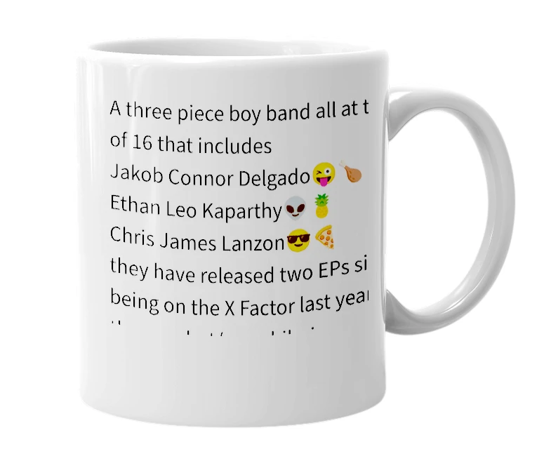 White mug with the definition of 'IN STEREO'