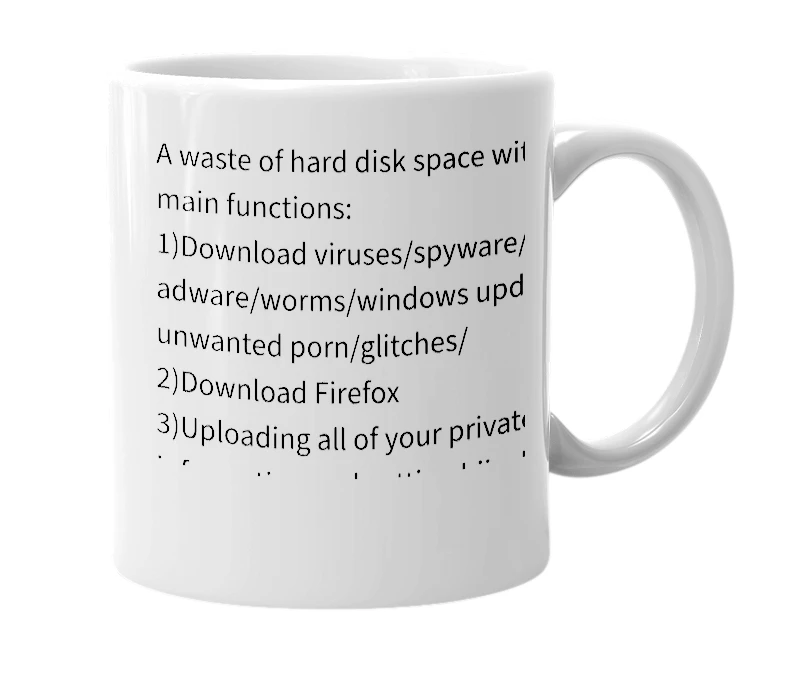 White mug with the definition of 'Internet Explorer'