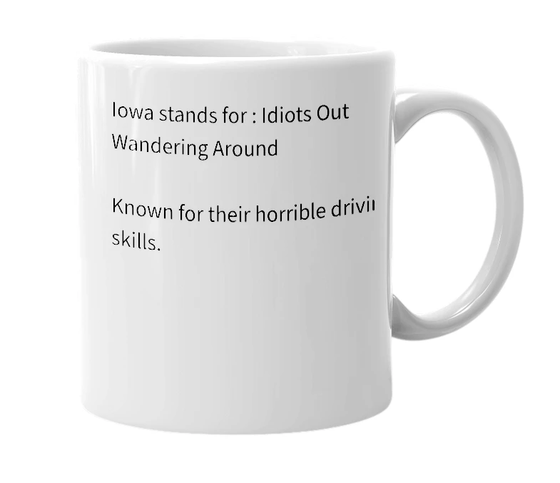 White mug with the definition of 'Iowa'