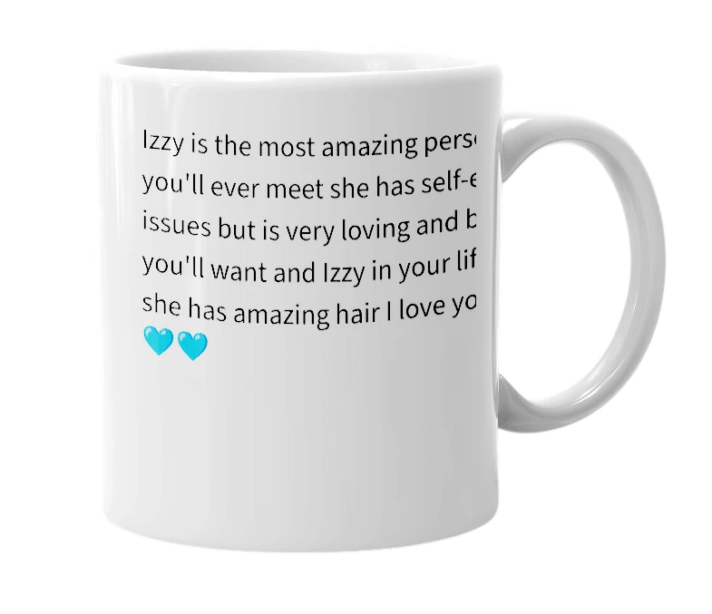 White mug with the definition of 'Izzy'