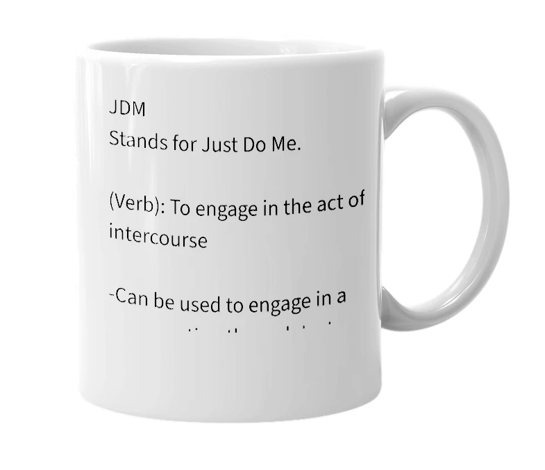 White mug with the definition of 'JDM'