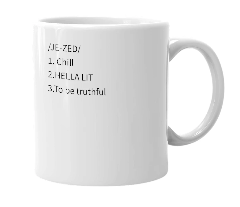 White mug with the definition of 'JDZD'