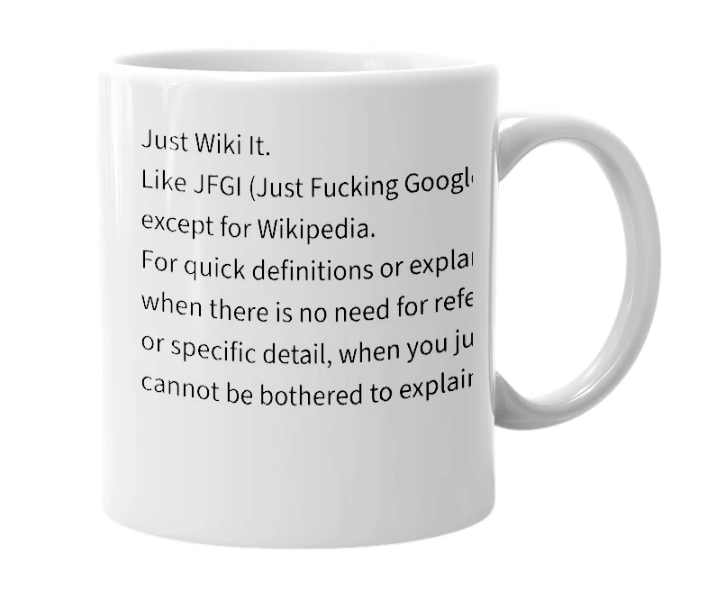 White mug with the definition of 'JWI'