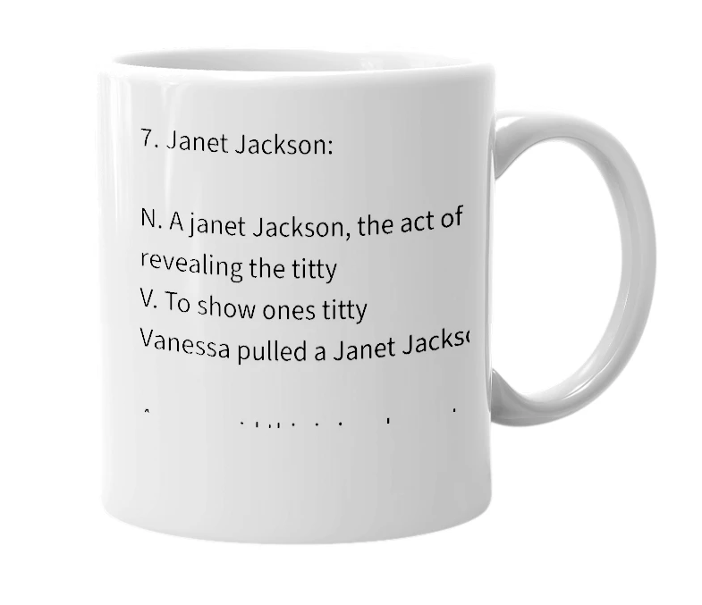 White mug with the definition of 'Janet Jackson'