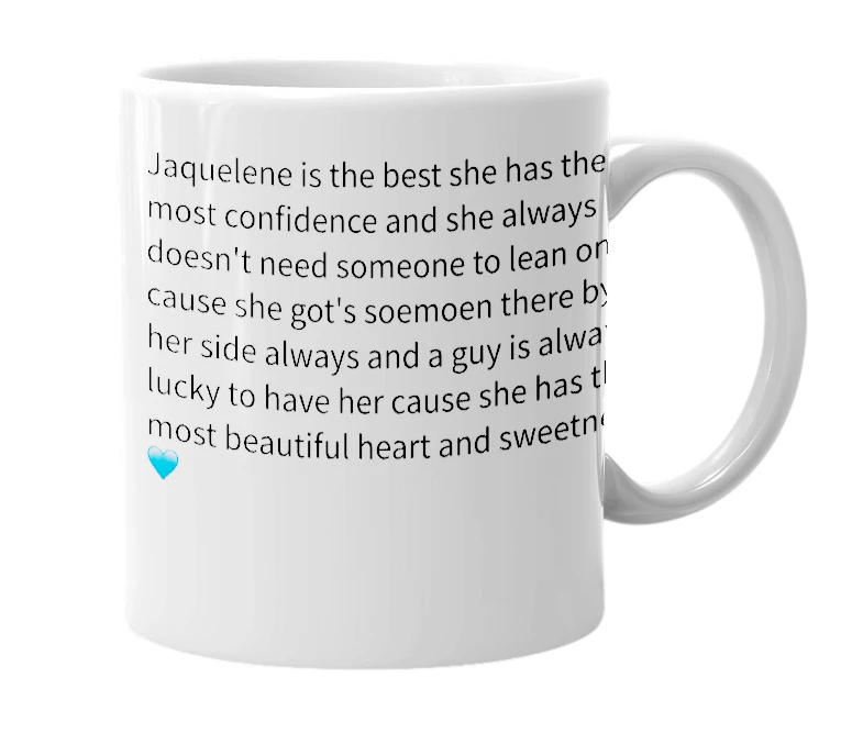 White mug with the definition of 'Jaquelene'