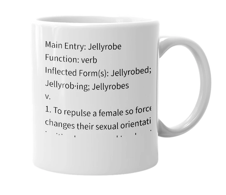 White mug with the definition of 'Jellyrobe'