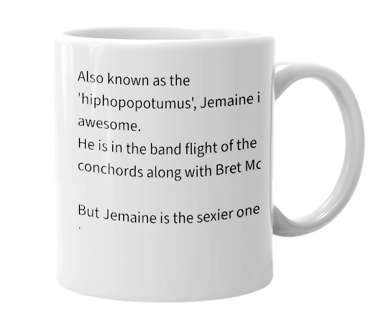 White mug with the definition of 'Jemaine Clement'
