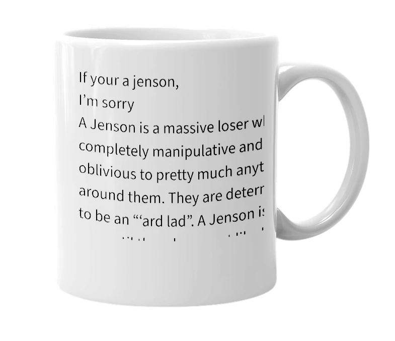White mug with the definition of 'Jenson'