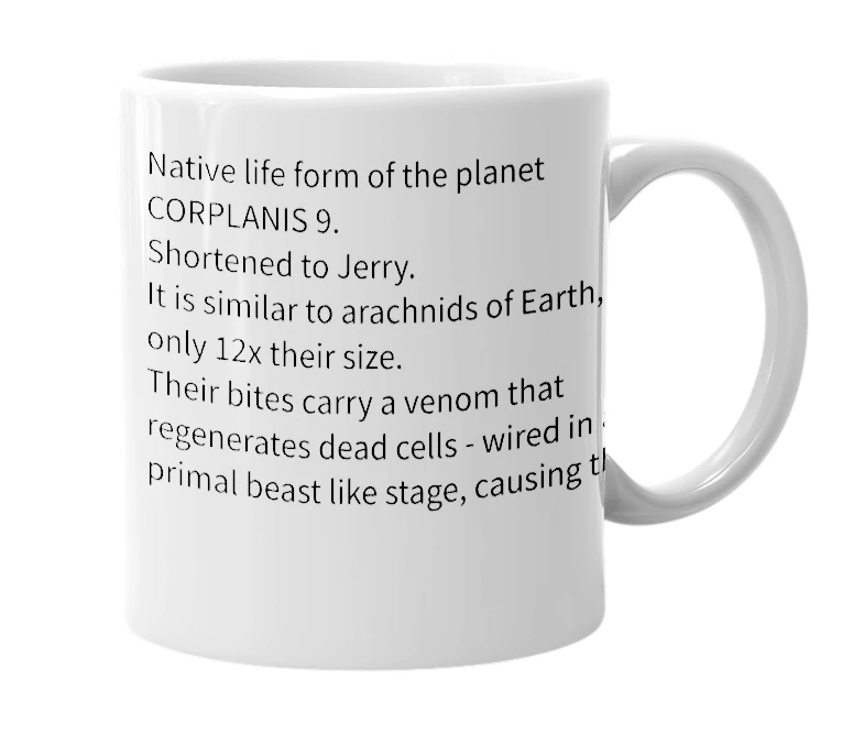 White mug with the definition of 'Jerminsthion Orchalis'