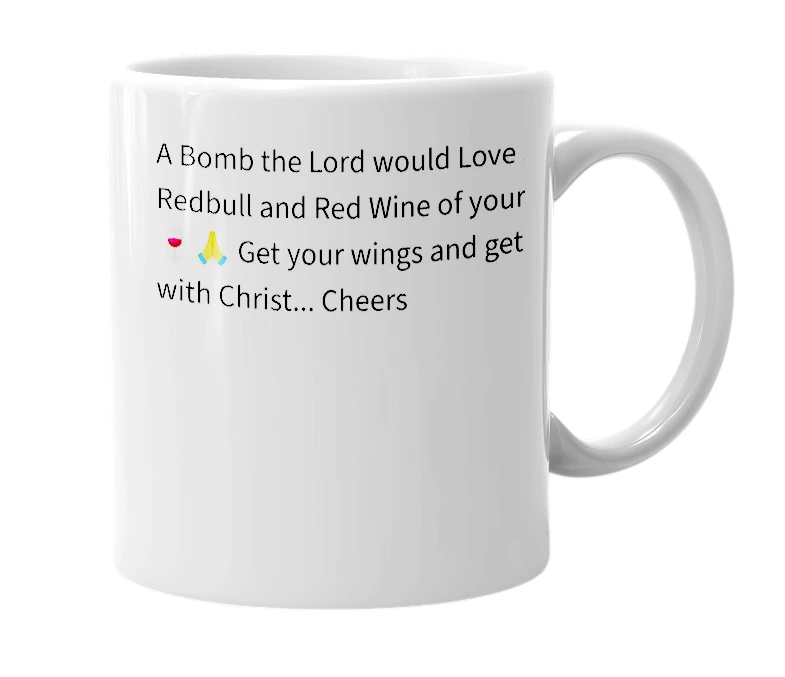 White mug with the definition of 'Jesus Bomb'